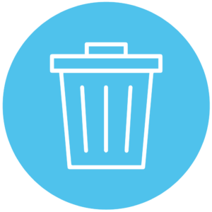 A trash can icon showing that SRFC Bio RS disinfectant causes less waste