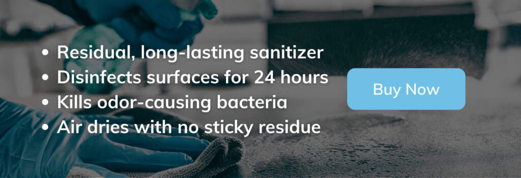 A small infographic detailing the benefits of SRFC Bio RS antibacterial spray